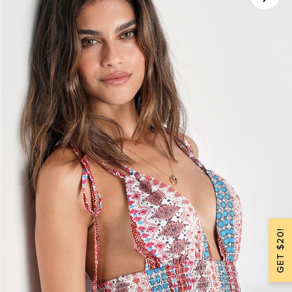 Maxin and Relaxin blue multi print sleeveless tie strap maxi dress. - Picture 6 of 15